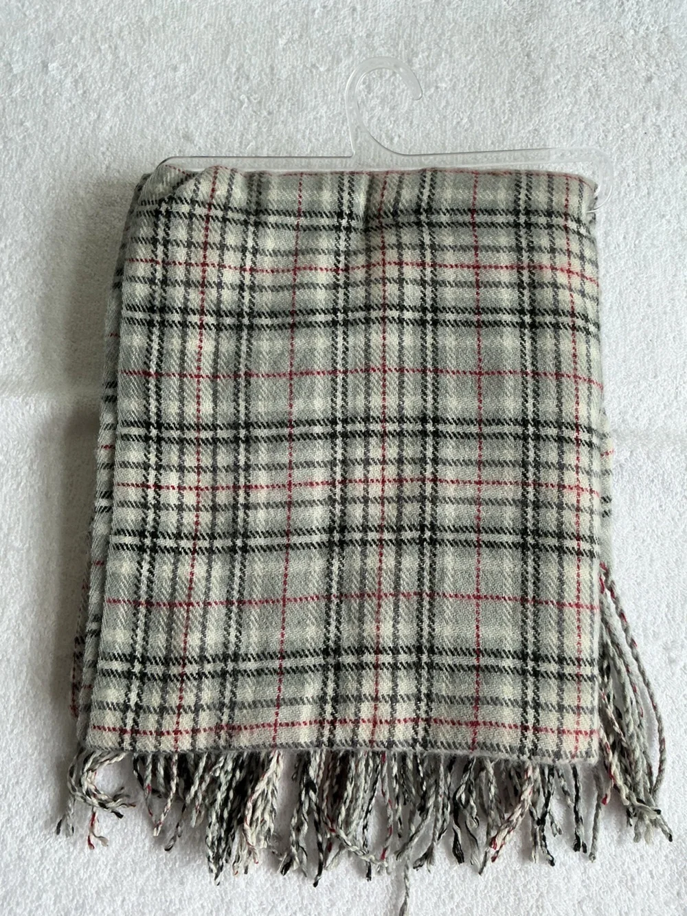hildie & jo Plaid Fringe Scarf in Cream, Black & Red